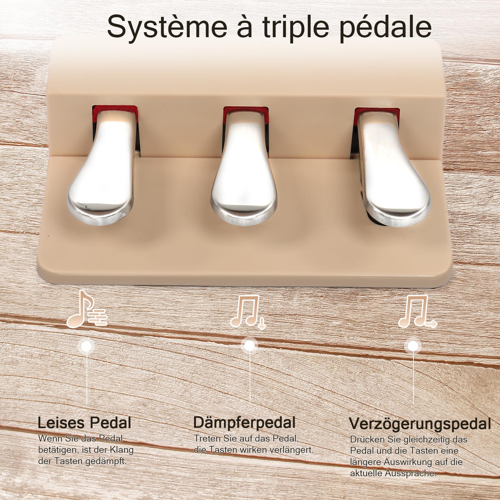 LEADZM Piano Numérique 88 Touches avec Support en Métal, Clavier Piano Entièrement Lesté, Piano Electrique avec 3 Pédales, 2 Systèmes Bluetooth, Adapté aux Débutants (Naturel)