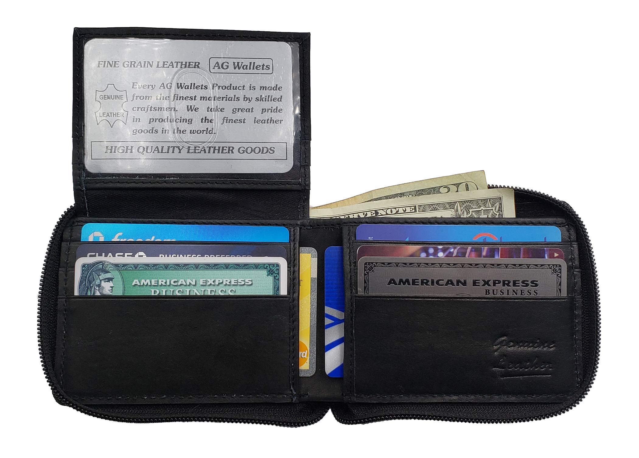ag walletsMens Zipper Wallet with Flip Up ID, Black, O/S, Bifold Wallet