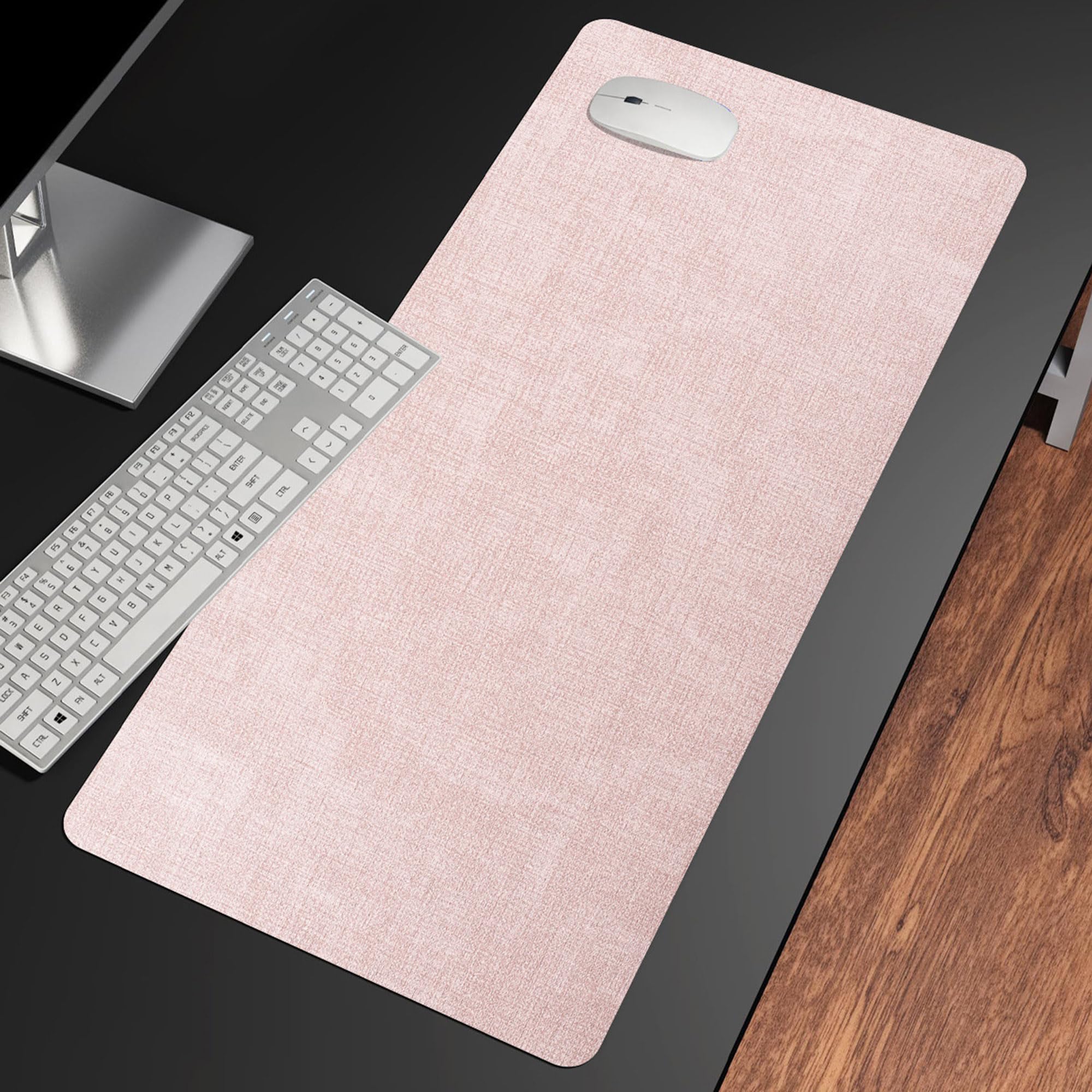 Keyboard Mouse Mat, Leather Desk Pad Protector, Writing Mat for Home and Office Accessories, Desk Protector Pad Laptop Mat Table Mat, Extended Mouse Pad (100 * 50cm,Pink)