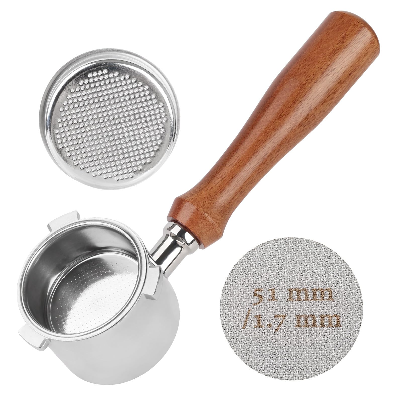 Baoweihua 51 mm Bottomless Portafilter Compatible with Delonghi La Specialista EC9335M EC9155M EC9355M EC9665M, Stainless Steel Filter Holder Including Strainer, Puck Screen 51mm für Delonghi La Specialista