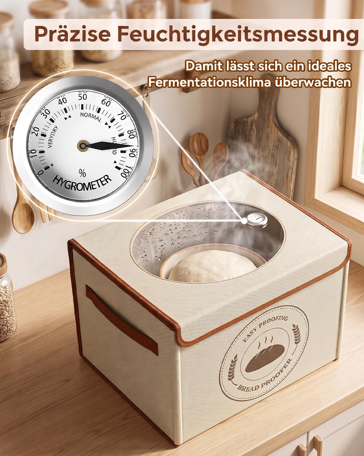Boîte de fermentation pliable avec réglage de la température de 21 à 50 °C et minuterie de 24 h, boîte de fermentation avec étagère en métal et hygromètre, idéale pour la pâte à sure, le pain, la