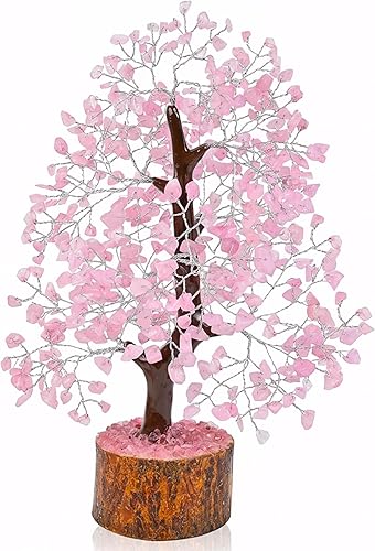 Miniatura 8 de Árbol de cristal de cuarzo rosa, árbol de piedras preciosas Feng Shui de alambre plateado, piedras curativas de chakras, decoración de cristal,