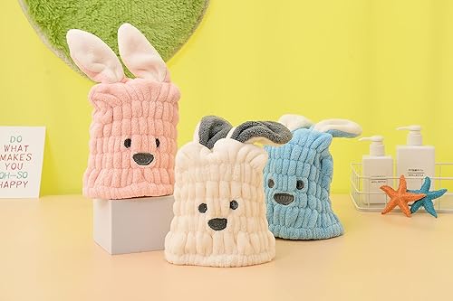 Miniatura 7 de mdoahny Toalla de microfibra para el cabello para niños, niñas o mujeres, paquete de 2 lindas herramientas de baño de pelo de conejo de secado