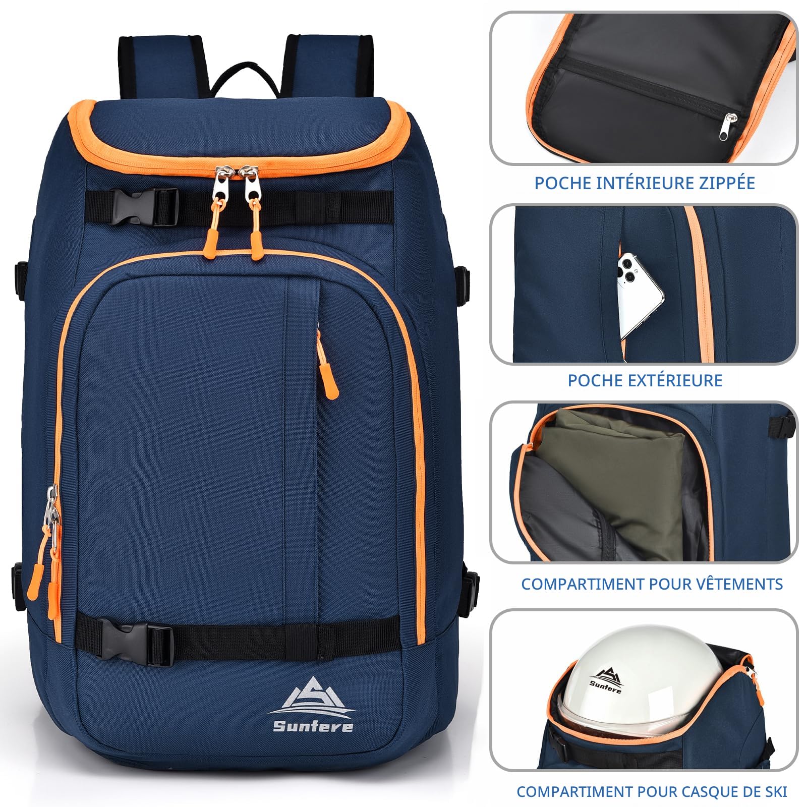 XIANFENGNIAO Sac à chaussures de ski, sac à dos de voyage étanche 50 L pour bottes de ski et de snowboard, casque de ski, lunettes, gants, skis, planche à neige et accessoires