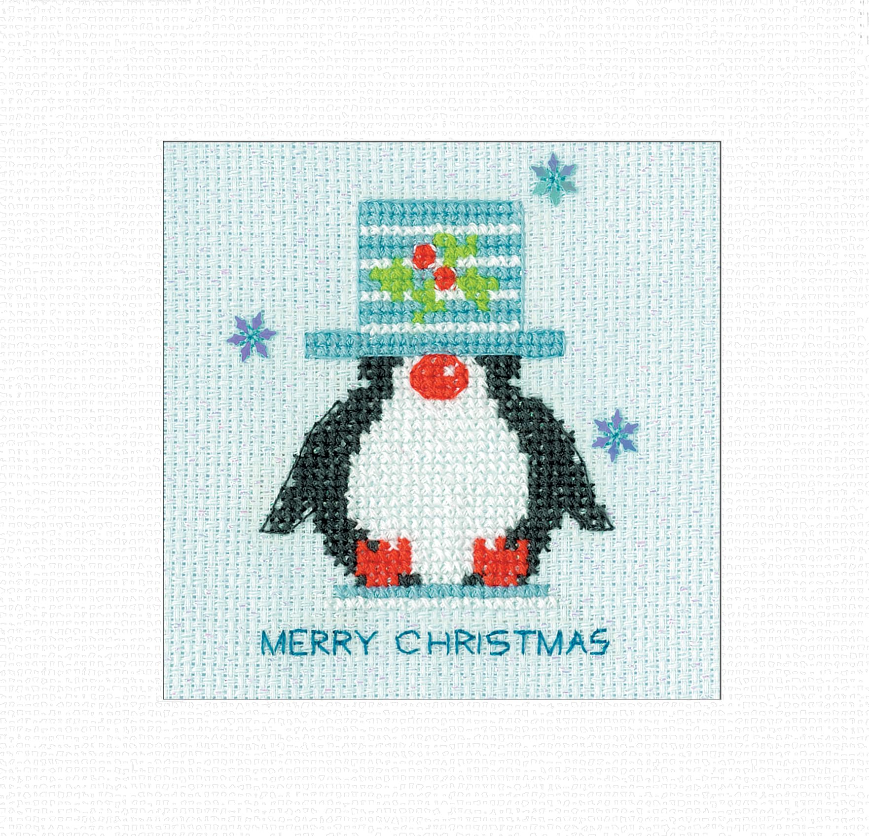 Heritage Crafts Sparkle & Sequin Christmas Card Cross Stitch Kit - Frosted Penguin - Top Hat Cross Stitch Card Kit