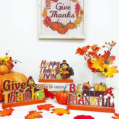 Miniatura 4 de TURNMEON Juego de 3 decoraciones de mesa de Acción de Gracias, pavo de madera, decoración de mesa de Acción de Gracias, suministros de fiesta, pavo