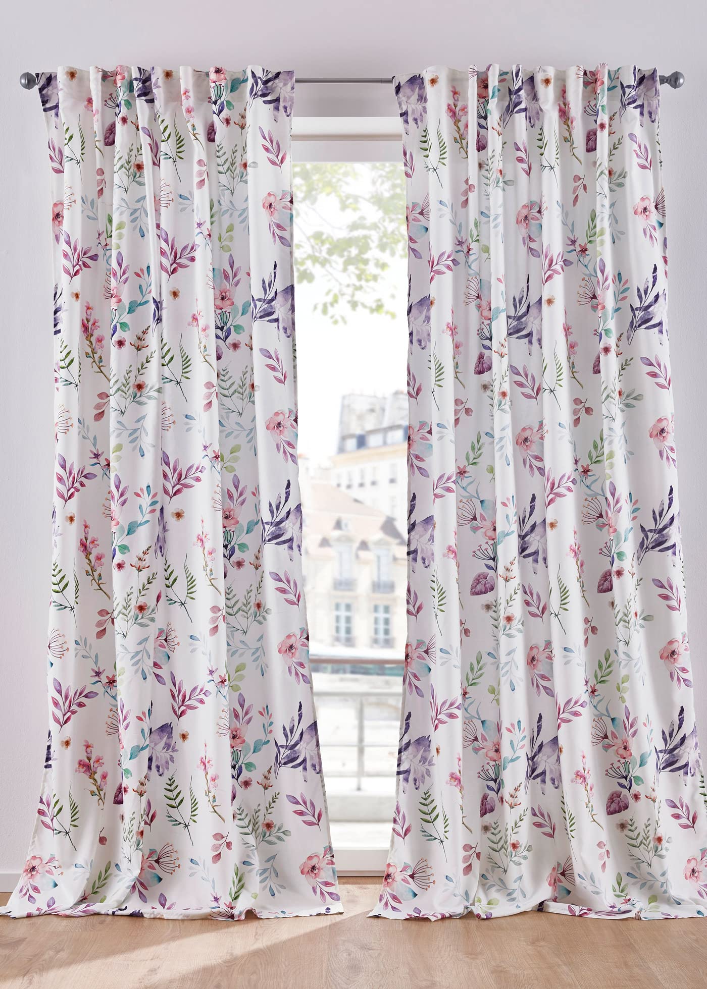 DHEBA FASHION 3D Leaves Digital Printed Polyester Fabric Curtains for Bed Room, Living Room Kids Room Color Pink Window/Door/Long Door (D.N.112) (4 x 9 Feet (Size: 48 x 108 Inch) Long Door, 2)