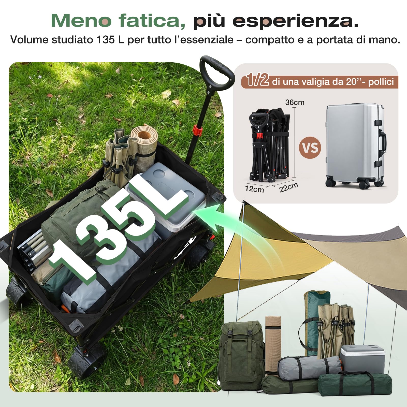 Sekey Carrello Pieghevole XXL 135L, Capacità di Carico 150KG, Ruote 17x8,5 cm con Freno, Montaggio Istantaneo Brevettato 4 Vie, Carrello Portacarichi Leggero SE4031, Nero
