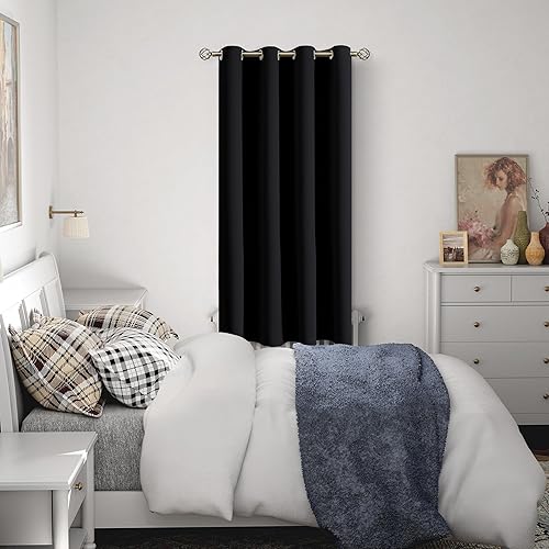 BGment Cortina opaca negra de 63 pulgadas de largo, aislamiento térmico para oscurecer la habitación, cortina individual para sala de