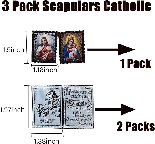 Miniatura 5 de Escapularios católicos, paquete de 3 collares católicos a granel de Escapulario de Nuestra Señora del Monte Carmelo, Escapularios Católicos