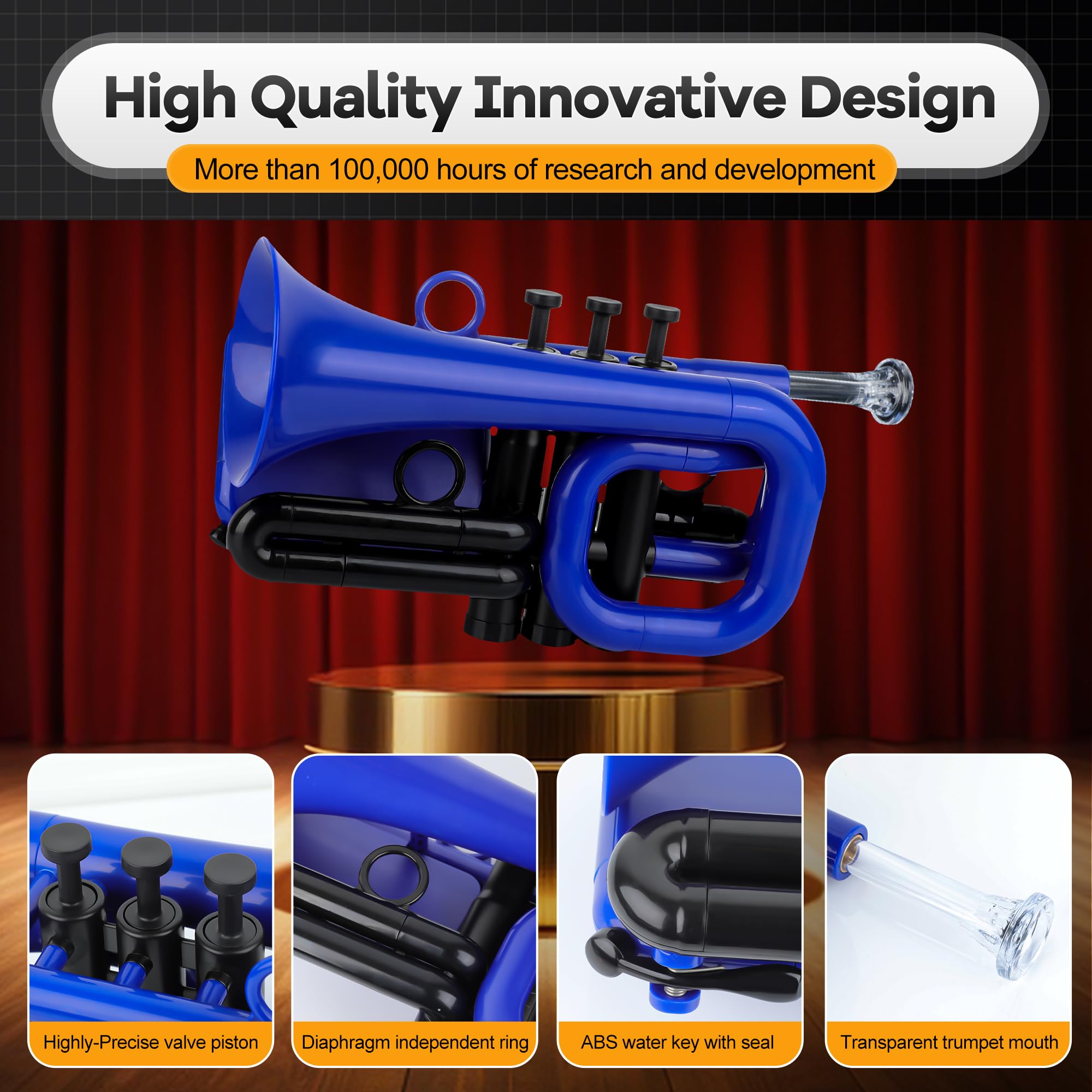 PAMPET Dolphin Pocket Trompete Kunststoff Bb Trompete Standard Trompete für Schüler Anfänger Bb Trompeten Instrument (Blau)