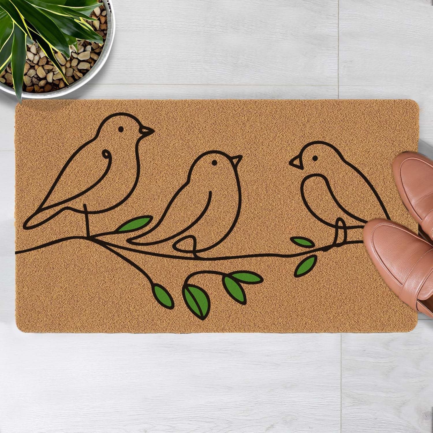 LuckyChu Welcome Door Mat Outdoor Indoor Entrance Birds Cute, Low-Profile Floor Mats Non Slip Durable Entrance Rugs for Entry, Patio, High Traffic