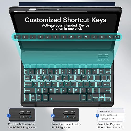 Miniatura 4 de Samsung Galaxy Tab A8 Keyboard Case 10.5 inch 2022  Detachable Bluetooth Keyboard with 7 Colors Backlit  Smart Folio Cover  Protective Soft Case for