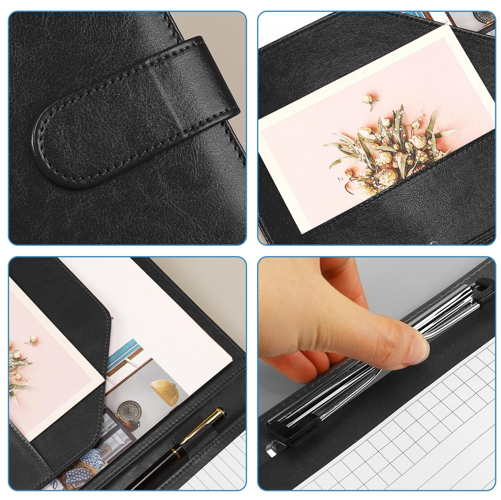 SPORWAY Portablocco A4 con coperchio: portablocco in poliuretano A4 con chiusura magnetica, tasca portadocumenti con vano portaoggetti e portapenne, nero