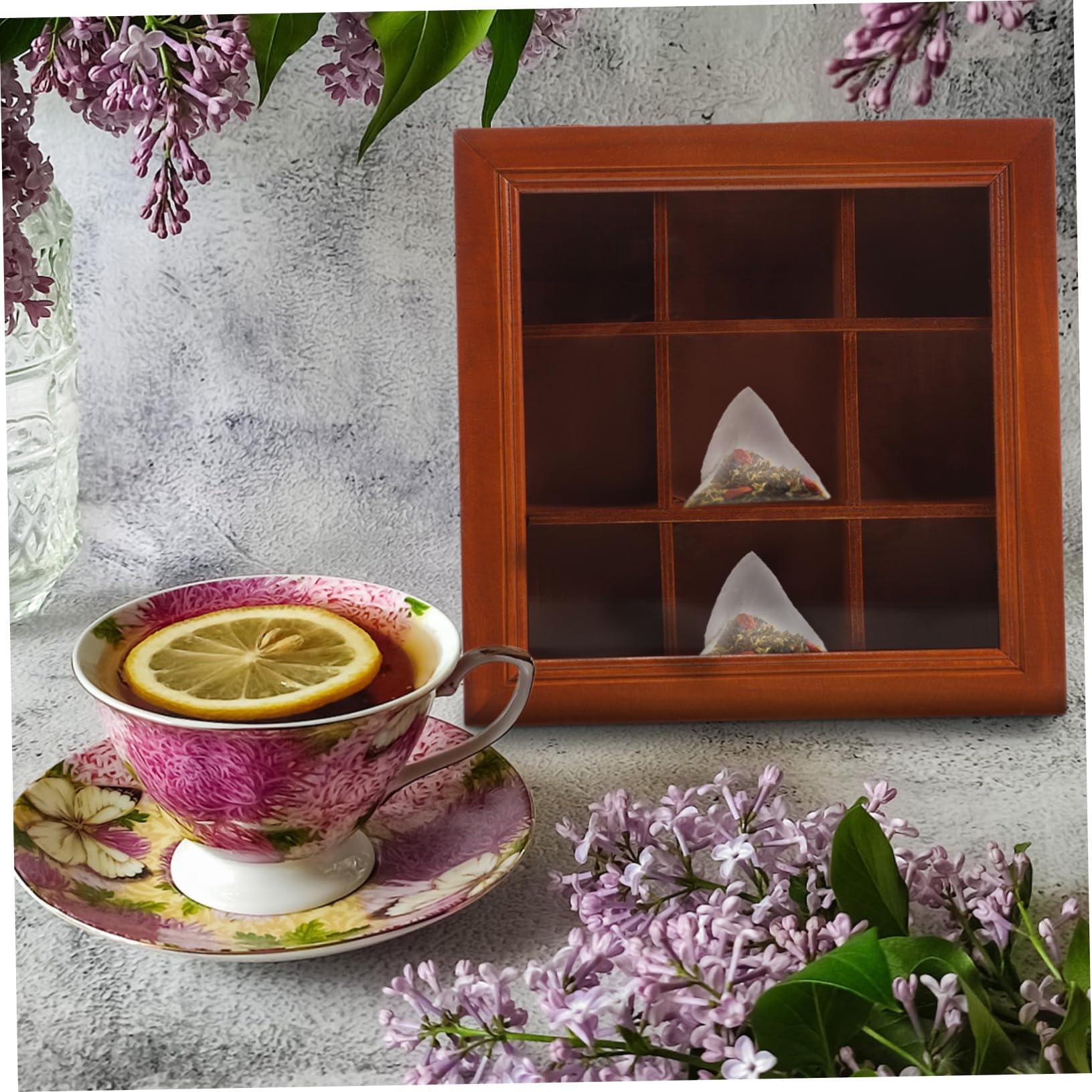 Organizer Teebeutelbox mit 9 Fächern für Tee Kaffee Zuckerpäckchen Transparenter Deckel Multifunktional für Küche Schreibtisch