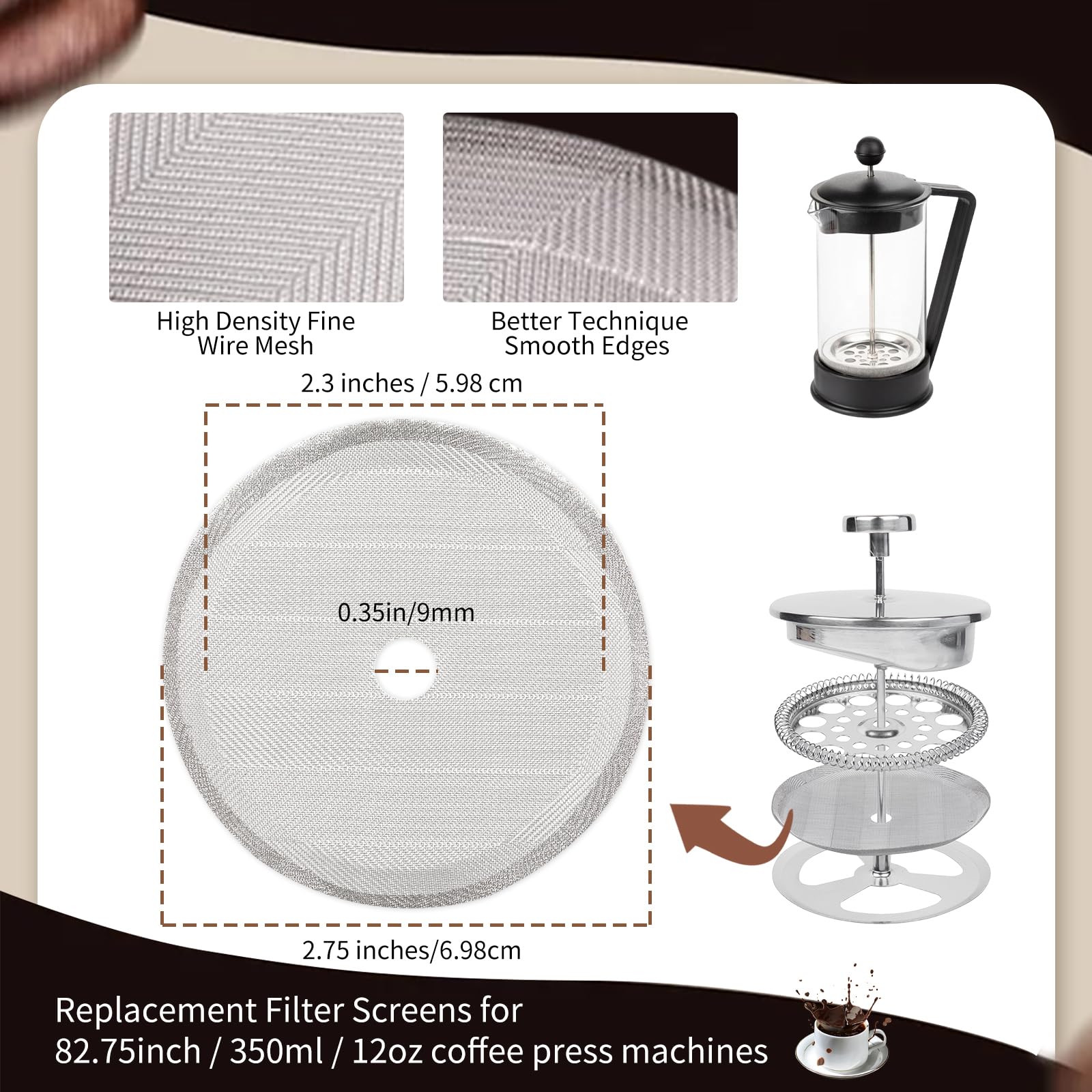 3 Filtri A Rete In Acciaio Inox Per Caffettiera Francese Da 7 Cm – Ricambio Per Macchina Da 350 Ml, Filtro Riutilizzabile
