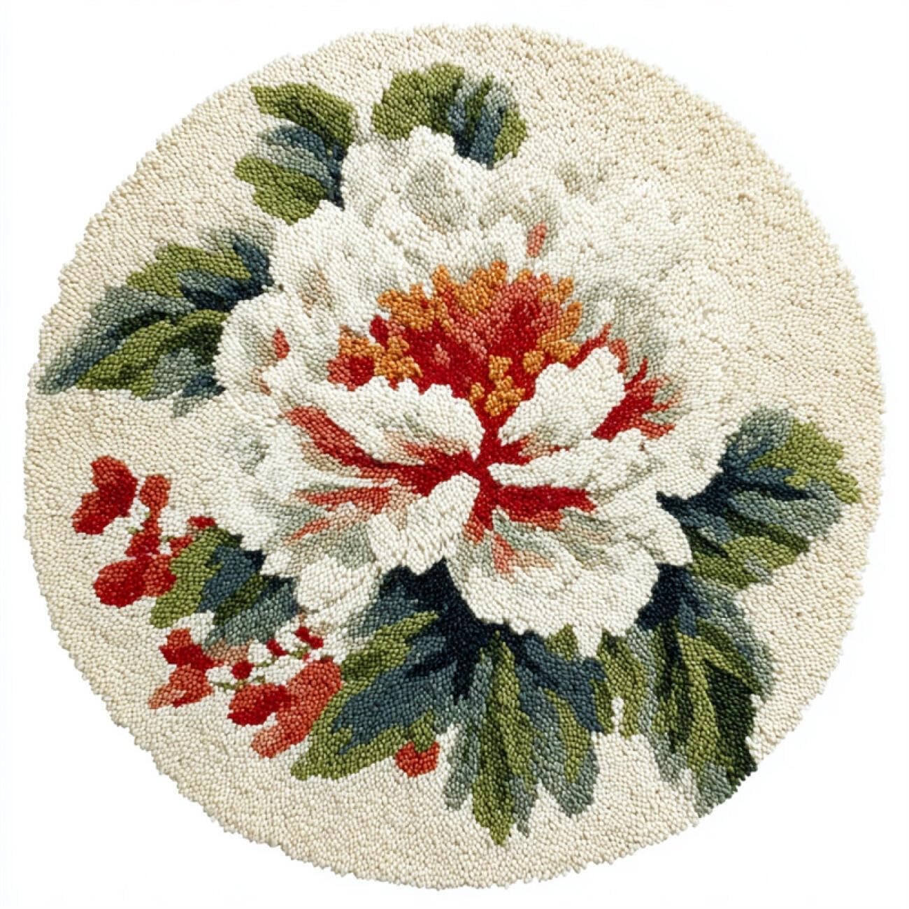 Kitquiver Latch Hook Rug Kits White Peony 60x60cm