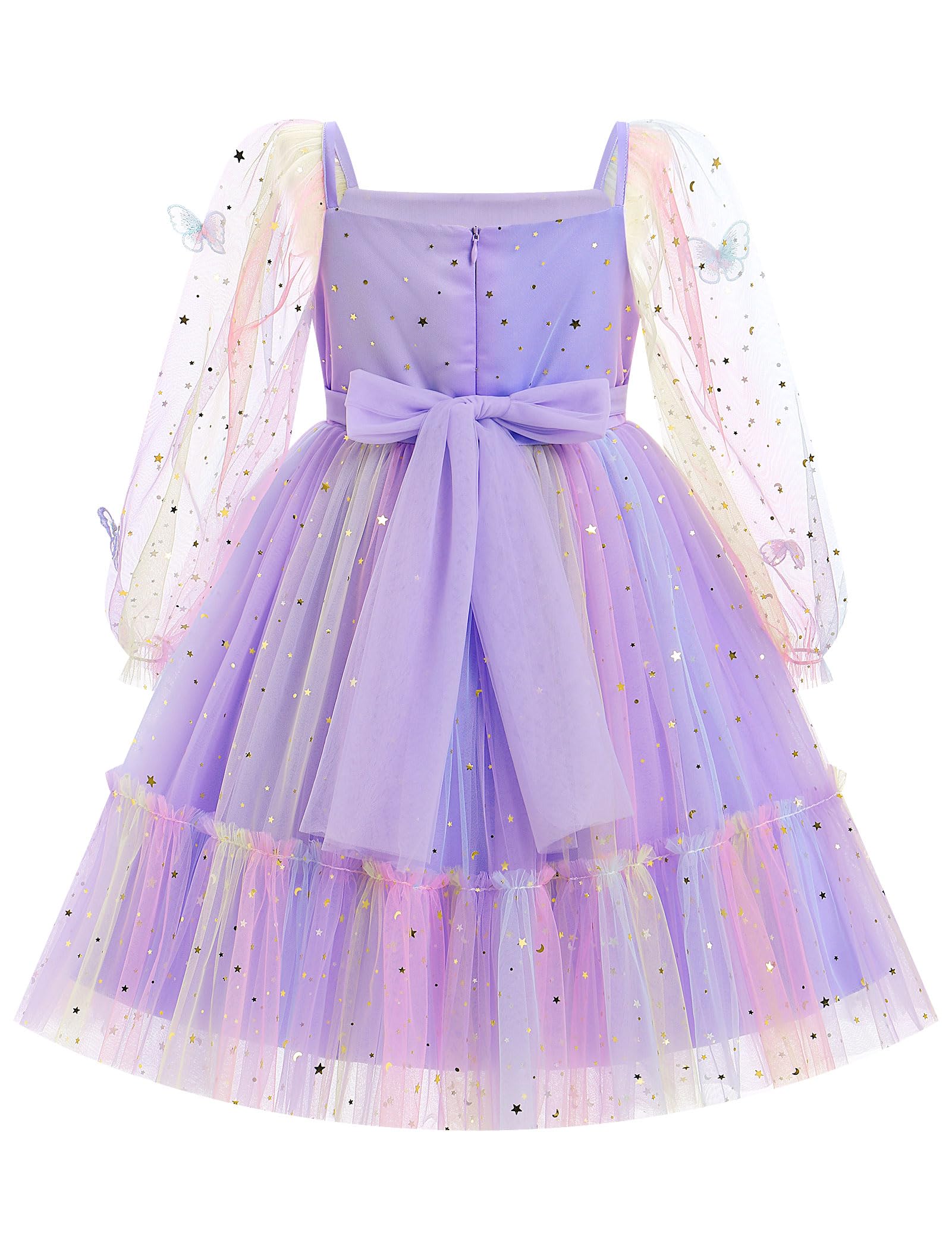 OBEEII Mädchen Geburtstag Party Kleid Langarm Stern Glitzer Tüll Kleid Pailletten Bowknot Prinzessin Festzug Weihnachtskleid