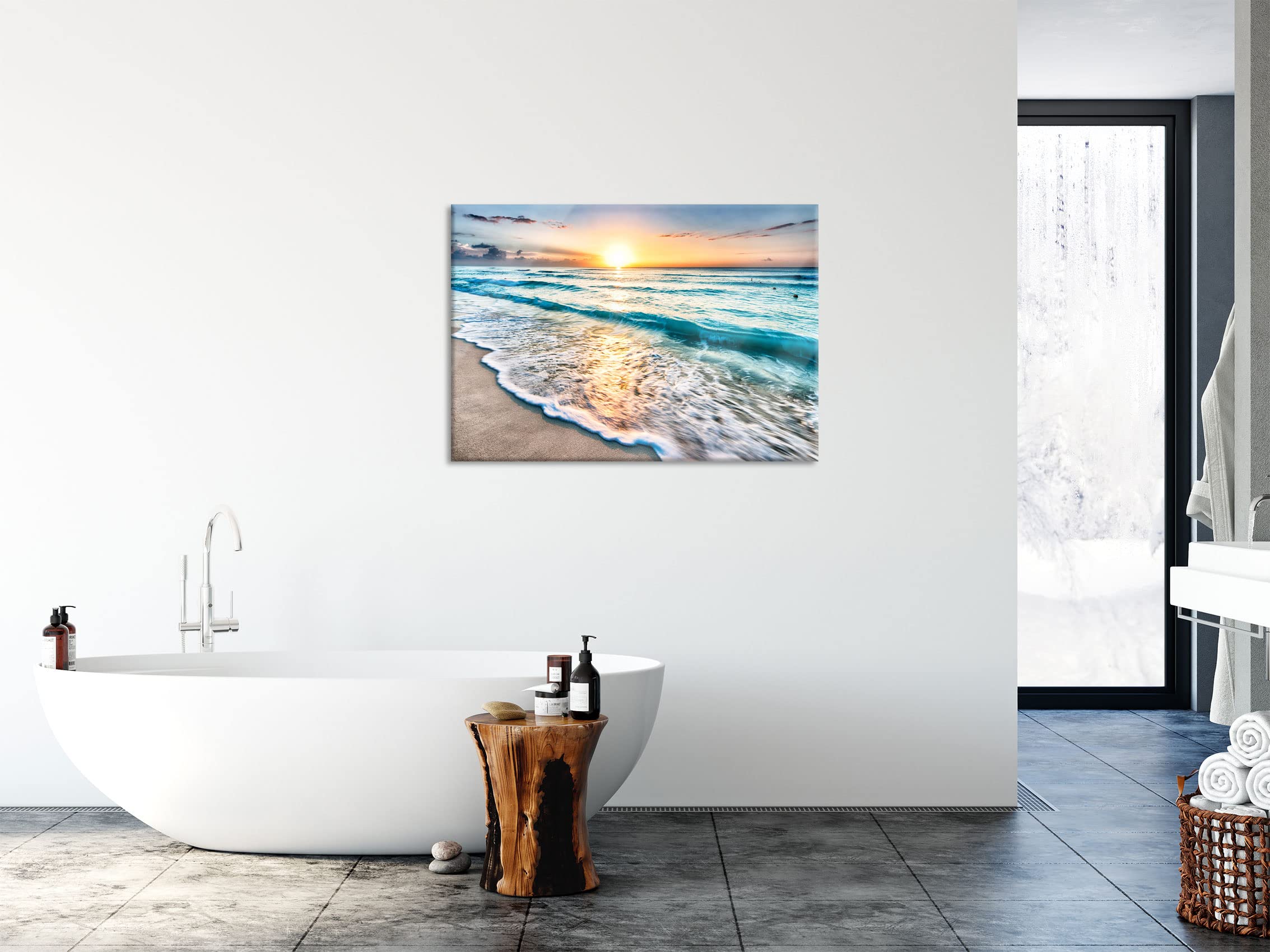Pixxprint Glasbild, Wandbild aus Echtglas, Meer bei Sonnenuntergang, 80x60 cm, inkl. Aufhängung und Abstandshalter