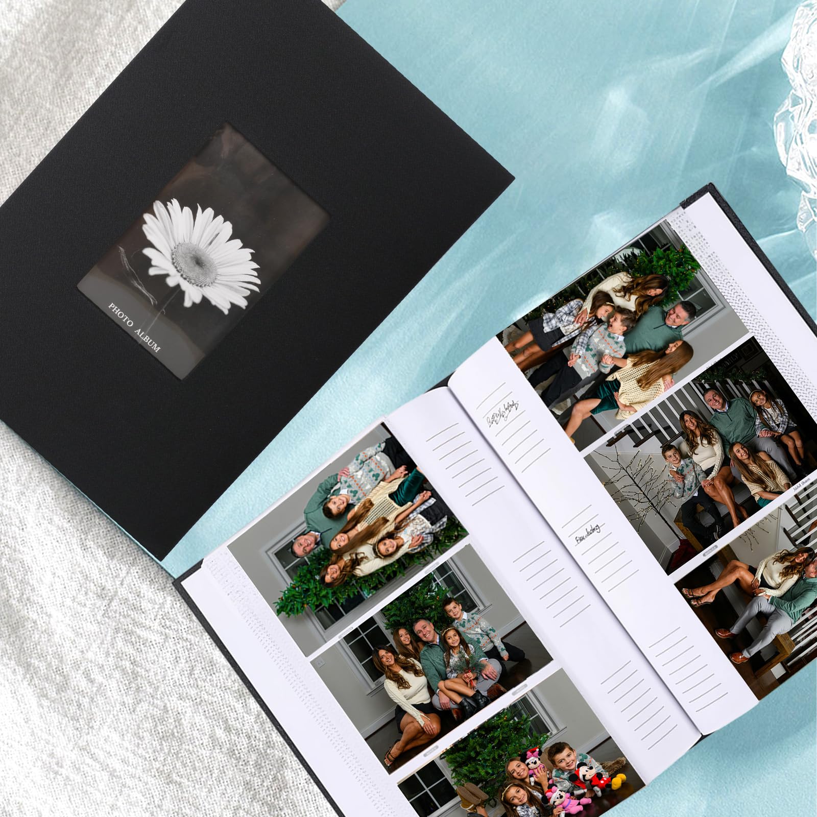 Album Fotografico 10x15 cm 300 Foto - Copertina in Lino Nero con Finestra Frontale, 50 Fogli (100 Pagine), con Superficie di Scrittura - per Matrimonio, Famiglia, Viaggi.