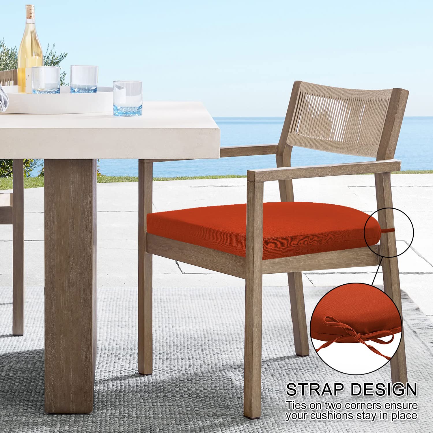 Wellsin Outdoor Chair Cushions for Patio Furniture - Patio Chair Cushions Set of 4 - Waterproof Round Corner Outdoor Seat Cushions 17"X16"X2", Brick Red