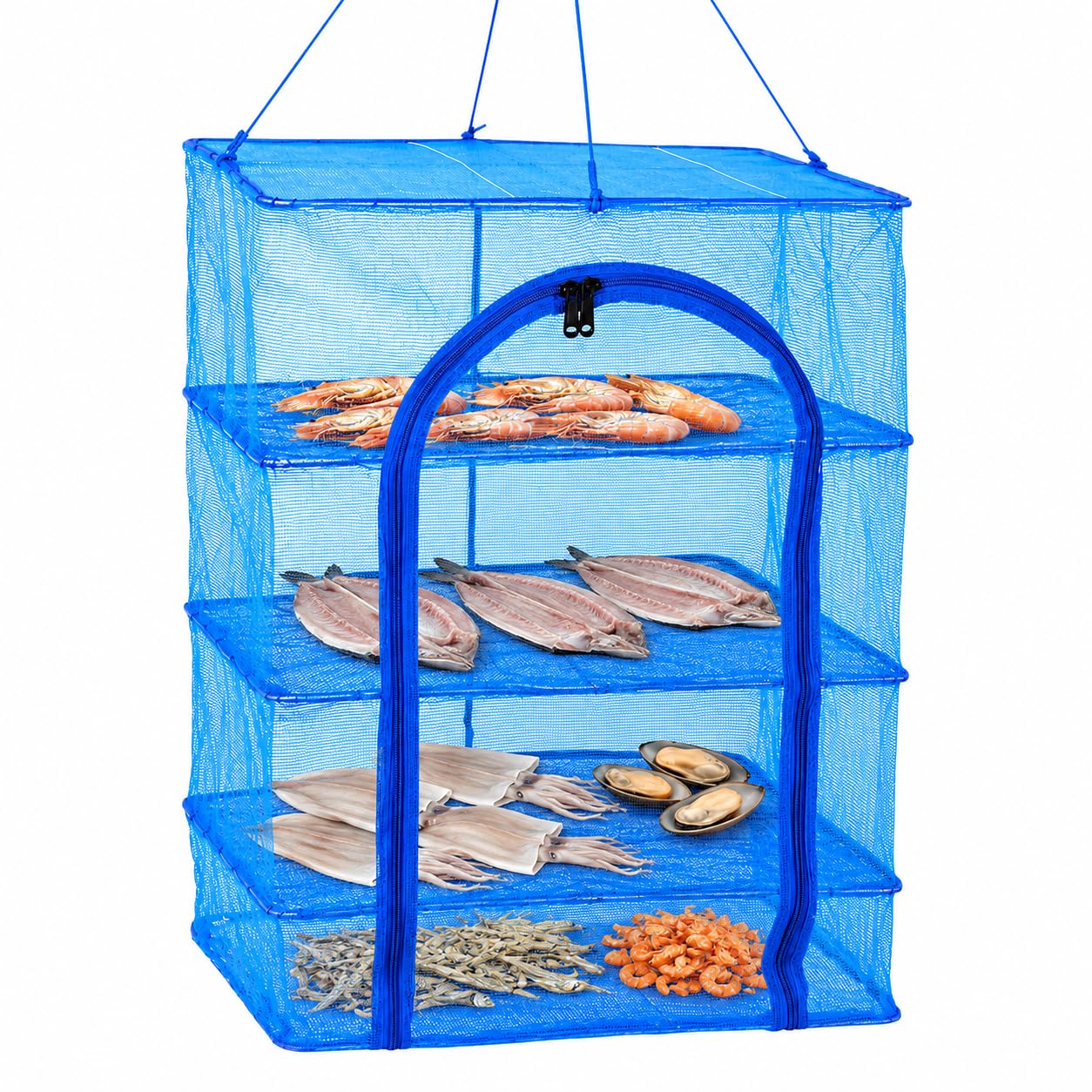 Toddmomy Rete per asciugare i pesci, a 4 strati, da appendere, pieghevole, con cerniere, per gamberetti, pesce, frutta, verdura, erbe