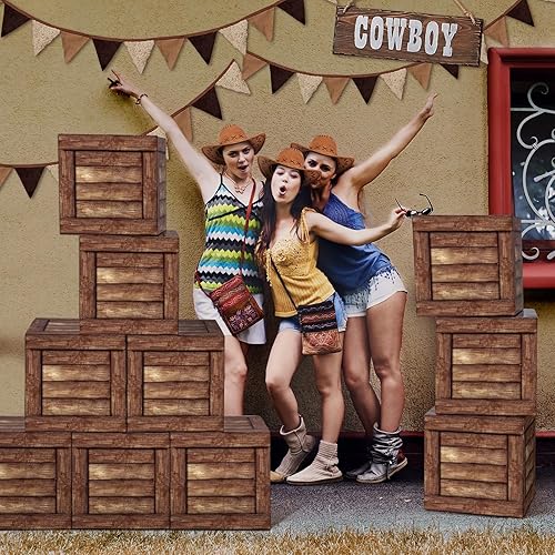 Miniatura 7 de 12 cajas de decoración de fiesta de vaquero occidental, cajas de madera de grano de madera, cajas de madera falsa para centros de mesa, accesorios