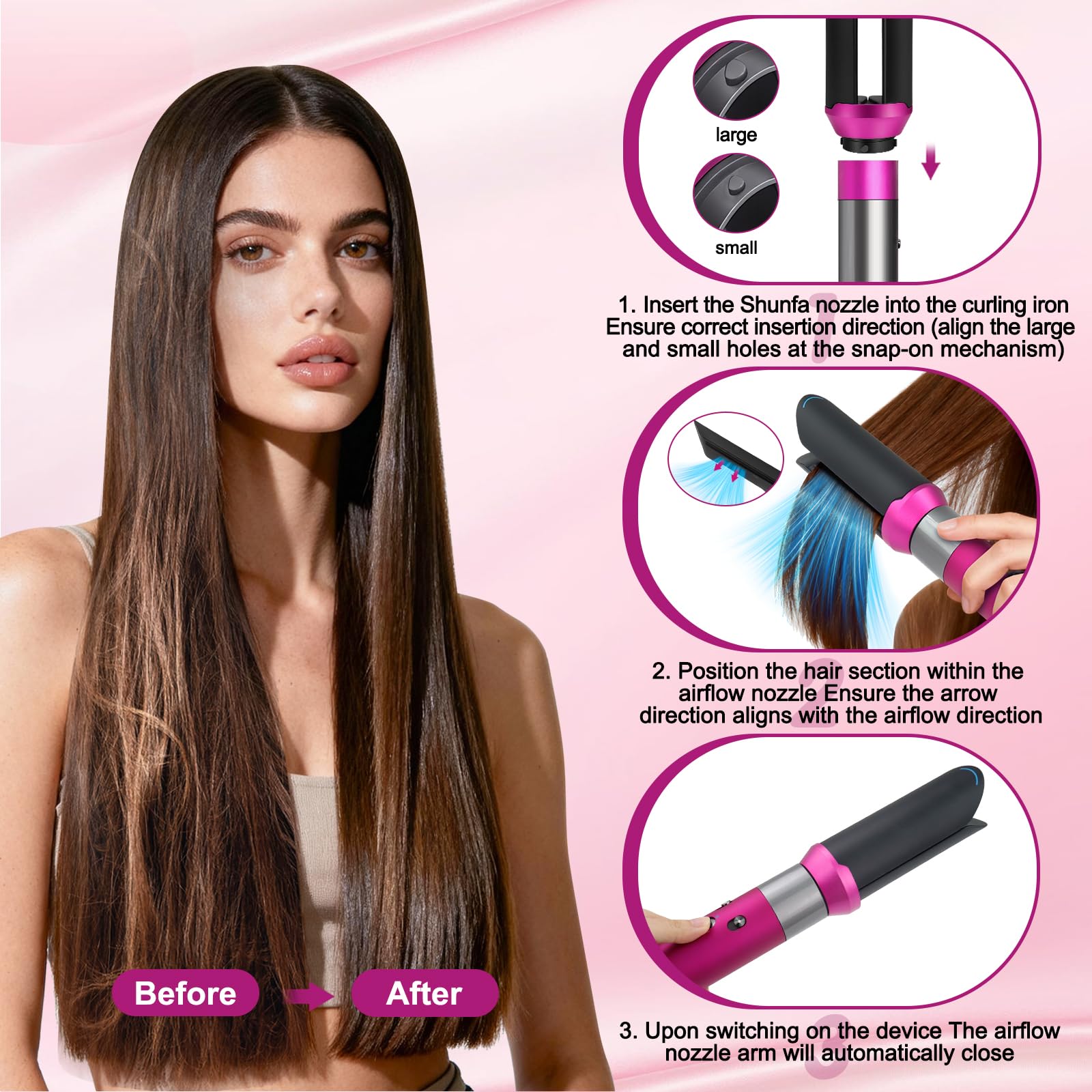 Accesorio alisador de cabello mejorado para Dyson Airwrap HS01 HS05 HS08, cepillo secador de prepeinado para cabello rizado, herramienta de fijación para el cabello (rosa)