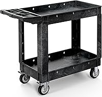 YITAHOME Heavy Duty Plastic Utility Cart 550 lbs Capacity, 40x17 Inch 2-Shelf Rolling Service Cart for Garage Warehouse Office Black