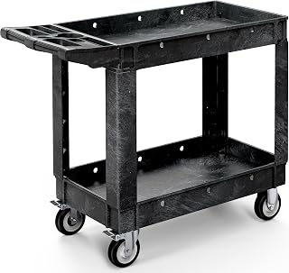 YITAHOME Heavy Duty Plastic Utility Cart 550 lbs Capacity, 40x17 Inch 2-Shelf Rolling Service Cart for Garage Warehouse Office Black