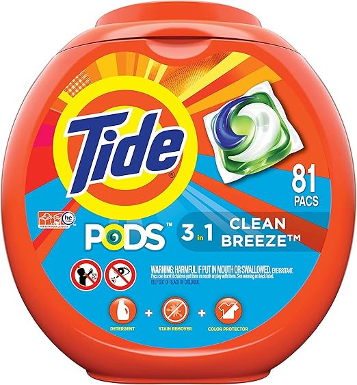 Tide PODS Laundry Detergent Soap PODS, High Efficiency (HE), Clean Breeze, 81 count