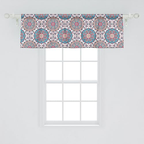 Ambesonne Cenefa de ventana étnica, círculos florales de estilo oriental con estampado de cachemira retro en colores pastel, cenefa de cortina para