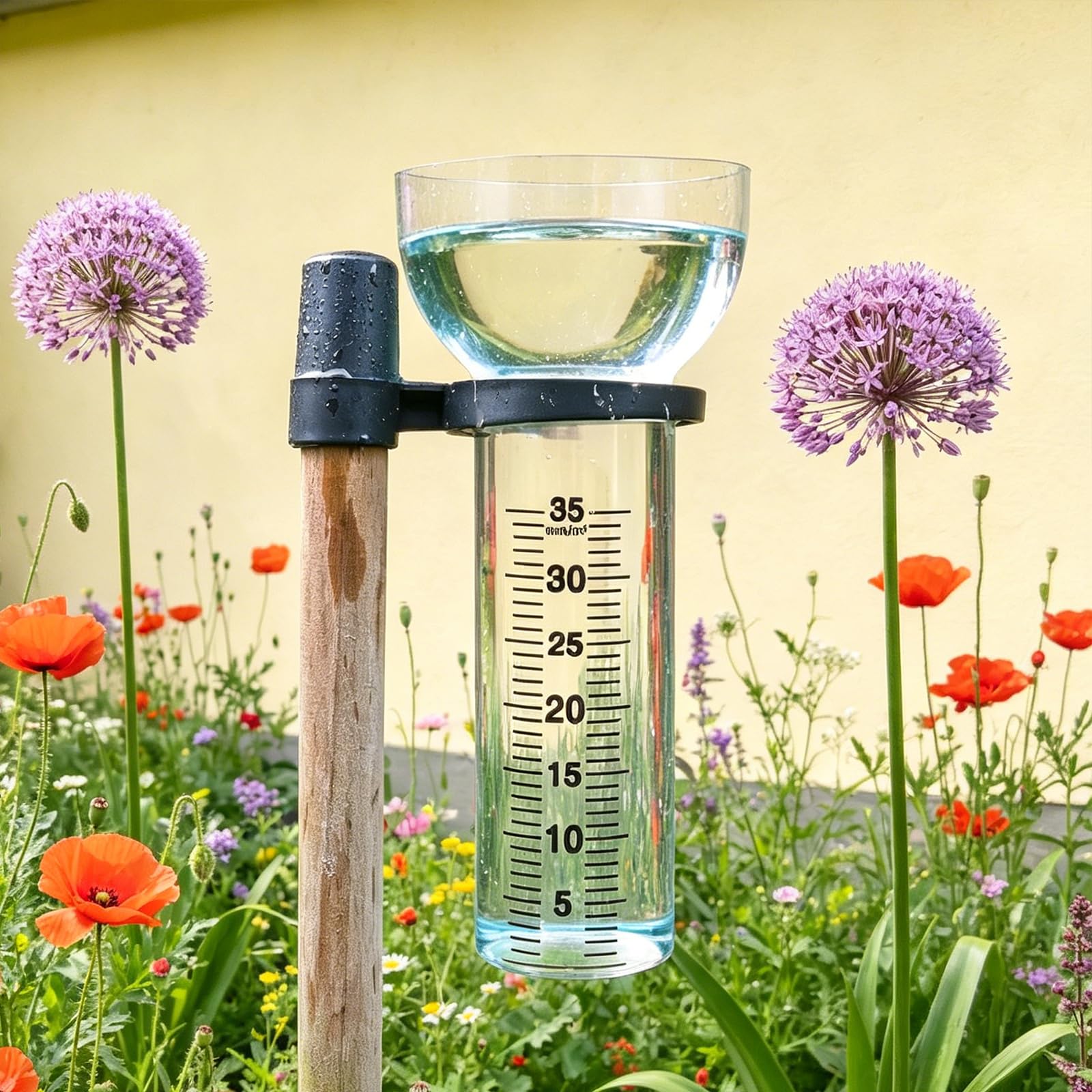 Lot de 4 Pluviomètres, Pluviometre Exterieur Jardin avec Support, Pluviomètre en Verre RéSistant de 35 mm, Mesureur de Pluie et de Précipitations, pour Cour, Jardin et Espaces Extérieurs