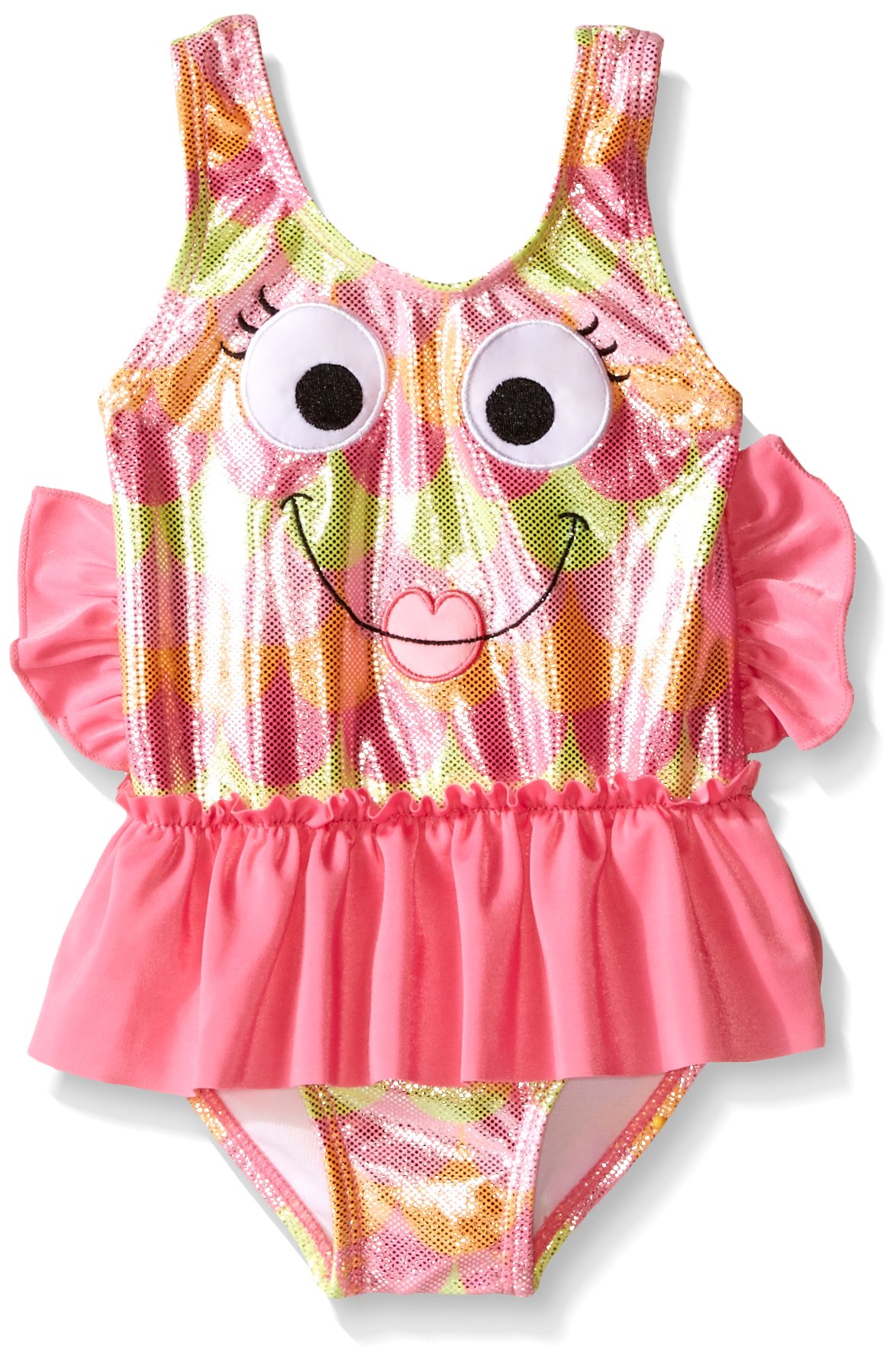 Candlesticks Baby Girls' Fish One Piece Swimsuit, Pink/Yellow, 18 Months