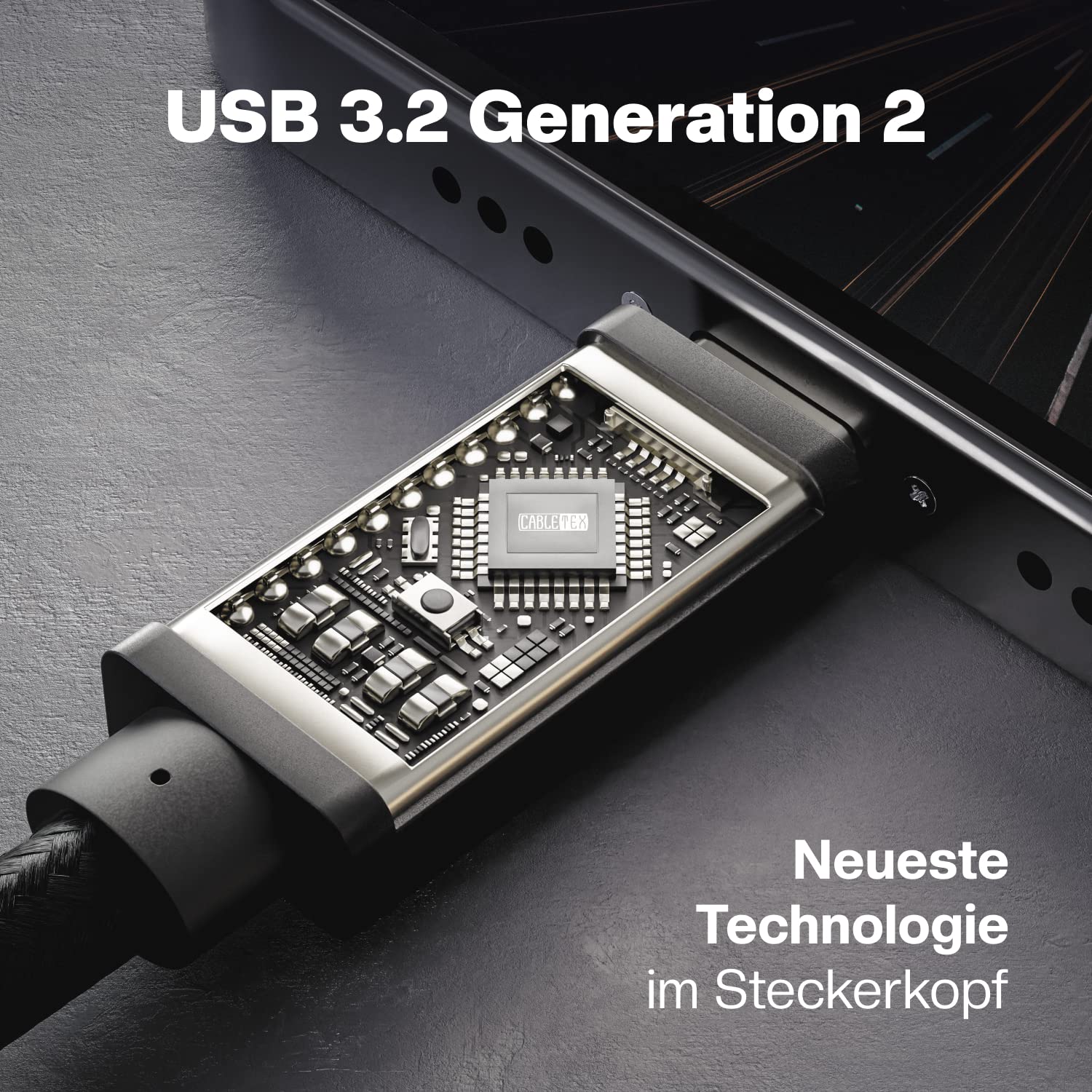 CABLETEX 2m USB C Monitorkabel zu Typ-C 3.2 Gen 2, 100W Power Delivery, 10GBit/s, für Thunderbolt 3 Bildschirme/Displays, Laden, Video- und Audioübertragung - Schwarz (Packung mit 2)