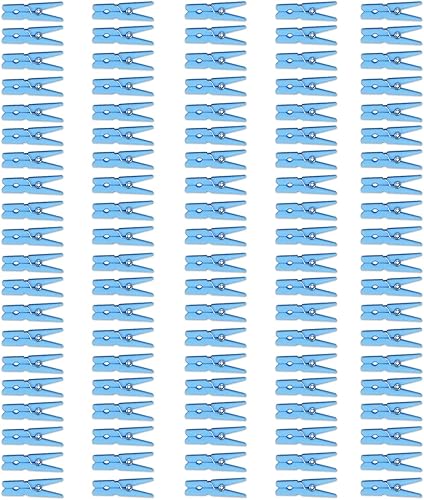 Miniatura 1 de Mini pinzas azules para la ropa, paquete de 100 alfileres de ropa de 1.25 pulgadas, recuerdos de plástico para baby shower, decoraciones de