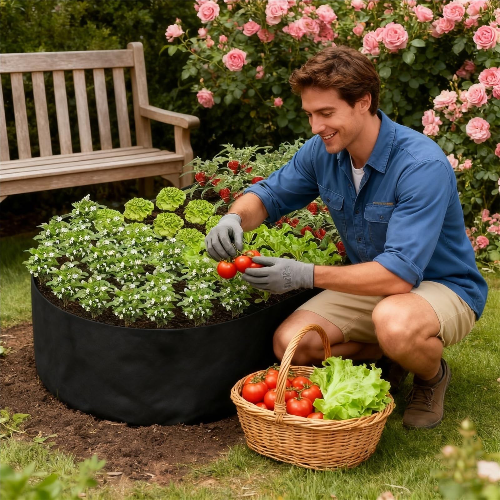 Grand Sac de Culture Sac de culture surélevé en tissu ovale pour Jardin