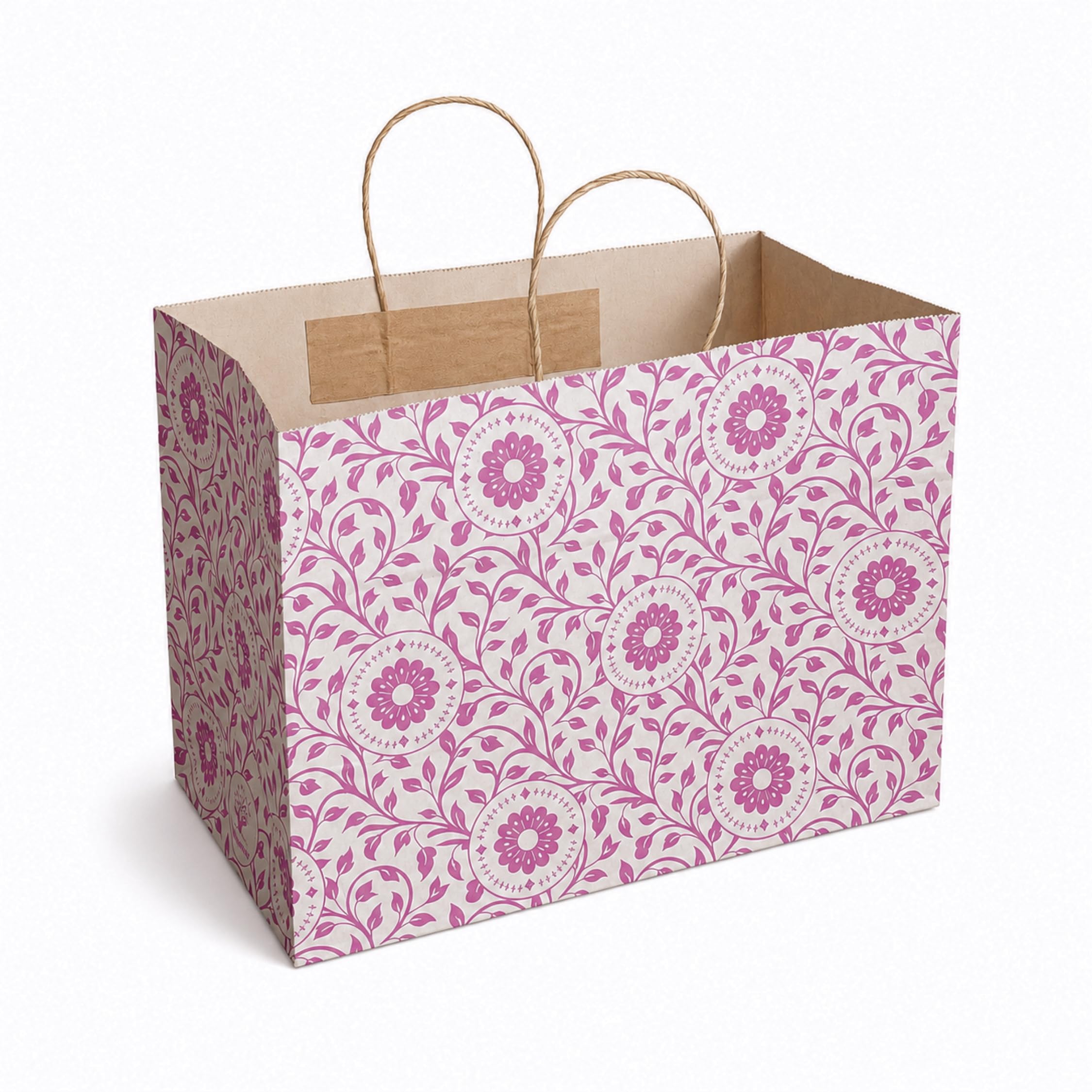 Paknserve Premium Paper Gift Bags with Handles | Elegant Printed Carry Bags for Birthdays, Weddings, Housewarmings & Festive Celebrations | Return Gift Bags for Gatherings & Holidays (Floral Orchid Purple, 13x7x10 Inch, Pack of 10)-image-25
