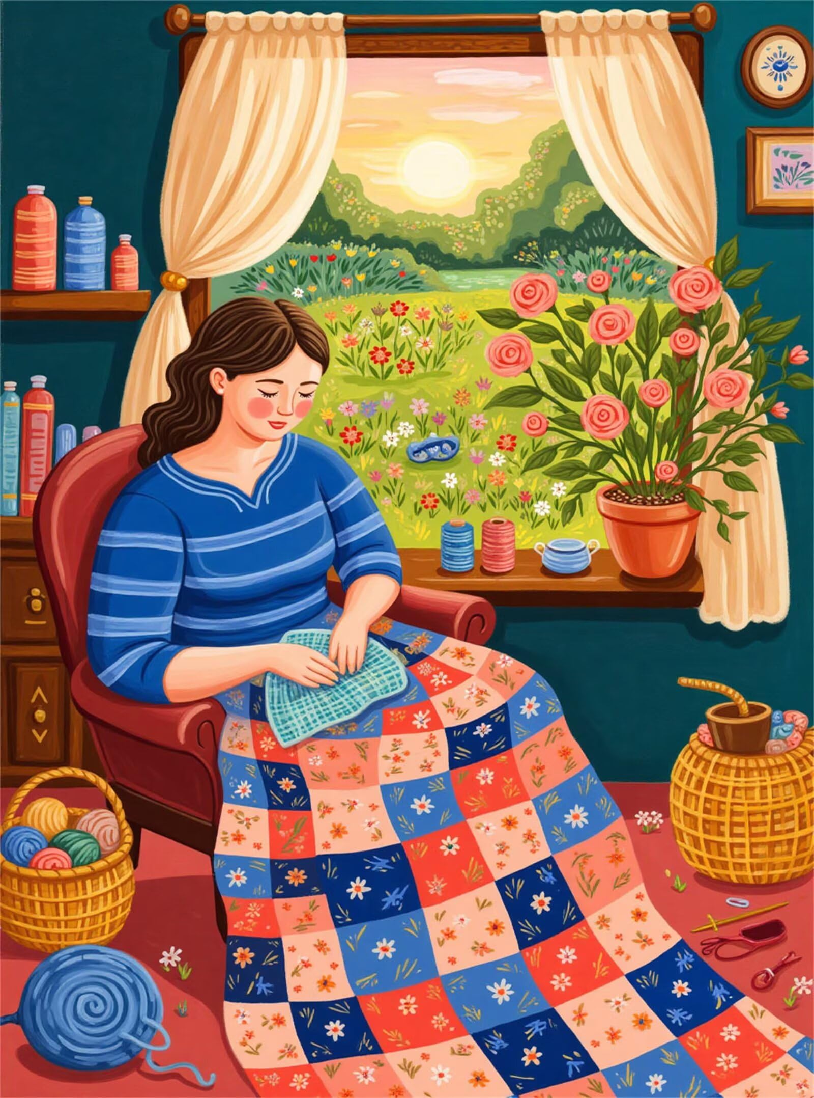Puzzle 1500 pezzi Ragazza lavora a maglia per Adulti, 87x57cm Puzzle Adulti 1500 pezzi, Giochi Di Puzzle per Tutta La Famiglia, Un Regalo Festivo per Gli Amici in Una Bella Confezione