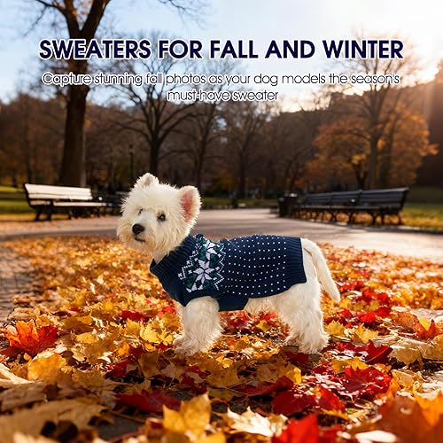 Miniatura 7 de FUAMEY Suéter de Navidad para perro, suéter cálido para perro, suéter clásico de copo de nieve para Año Nuevo, suéteres de cuello alto, prendas de