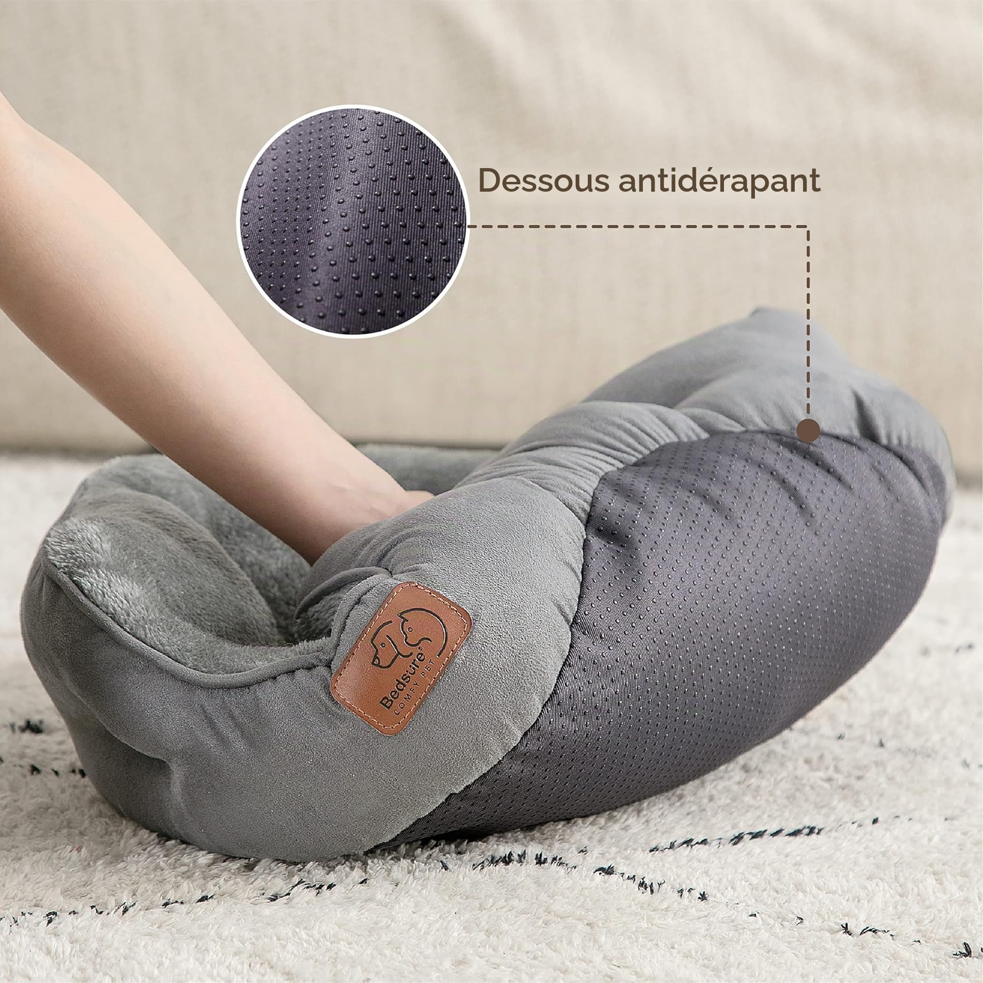Bedsure Lit Lavable pour Chats - Canapé Antidérapant d'Intérieur, Rond Gris 51x48x15cm