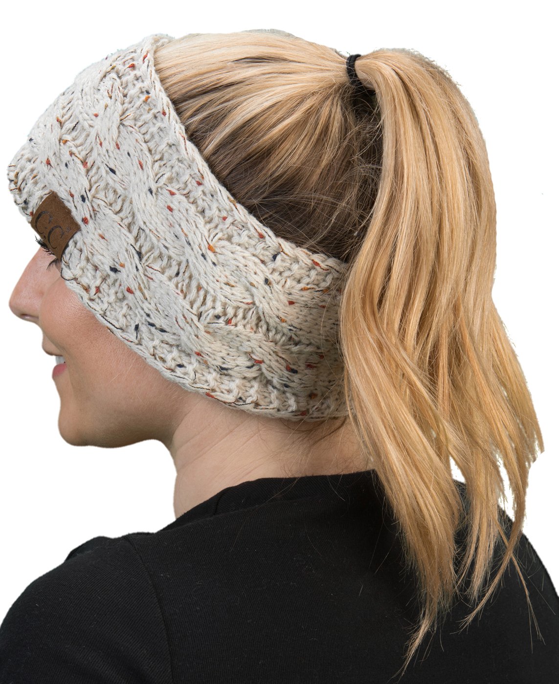 Funky Junque Winter Headbands for Women – Warm Head Wraps, Earmuff Style Ear Warmers, Cozy Headwrap for Running, Womens Outdoors Gear & Accessories - Confetti Oatmeal - Image 4