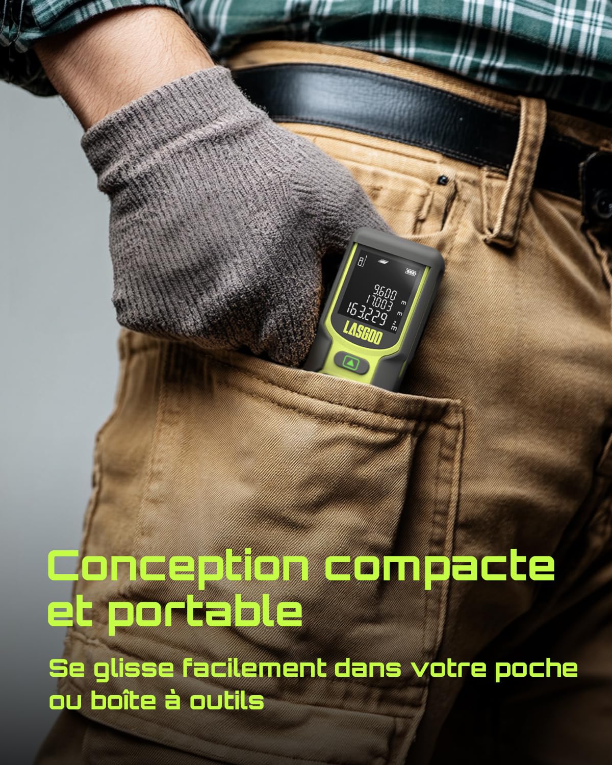 Télémètre Laser, LASGOO 60m/197ft Mètre Laser avec Unités Multiples Ft/in/M, écran LCD rétroéclairé, Mode Pythagoricien, Surface et Volume, Batterie Incluse