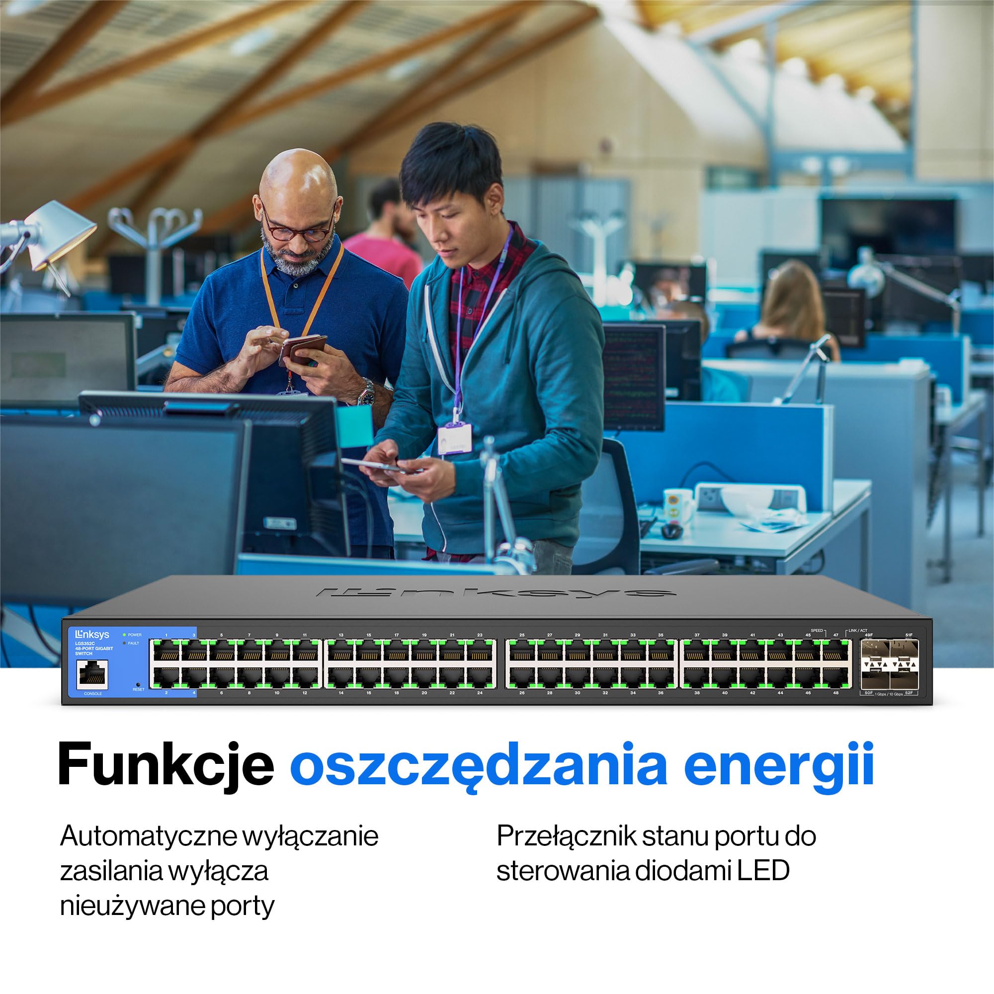 Linksys 48-portowy zarządzalny przełącznik Gigabit Ethernet z 4 łączami nadrzędnymi 10G SFP+