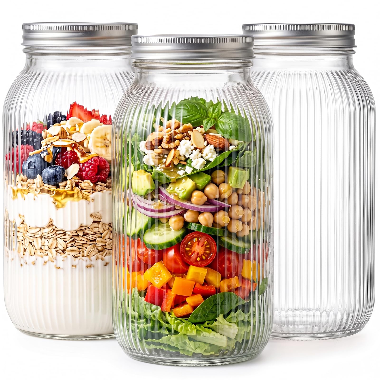 WELLIFE 64 OZ Mason Jars, 3 Pack Wide Mouth Mason Jars for Pickling, Canning, Fermenting and Food Storage, Microwave & Dishwasher Safe