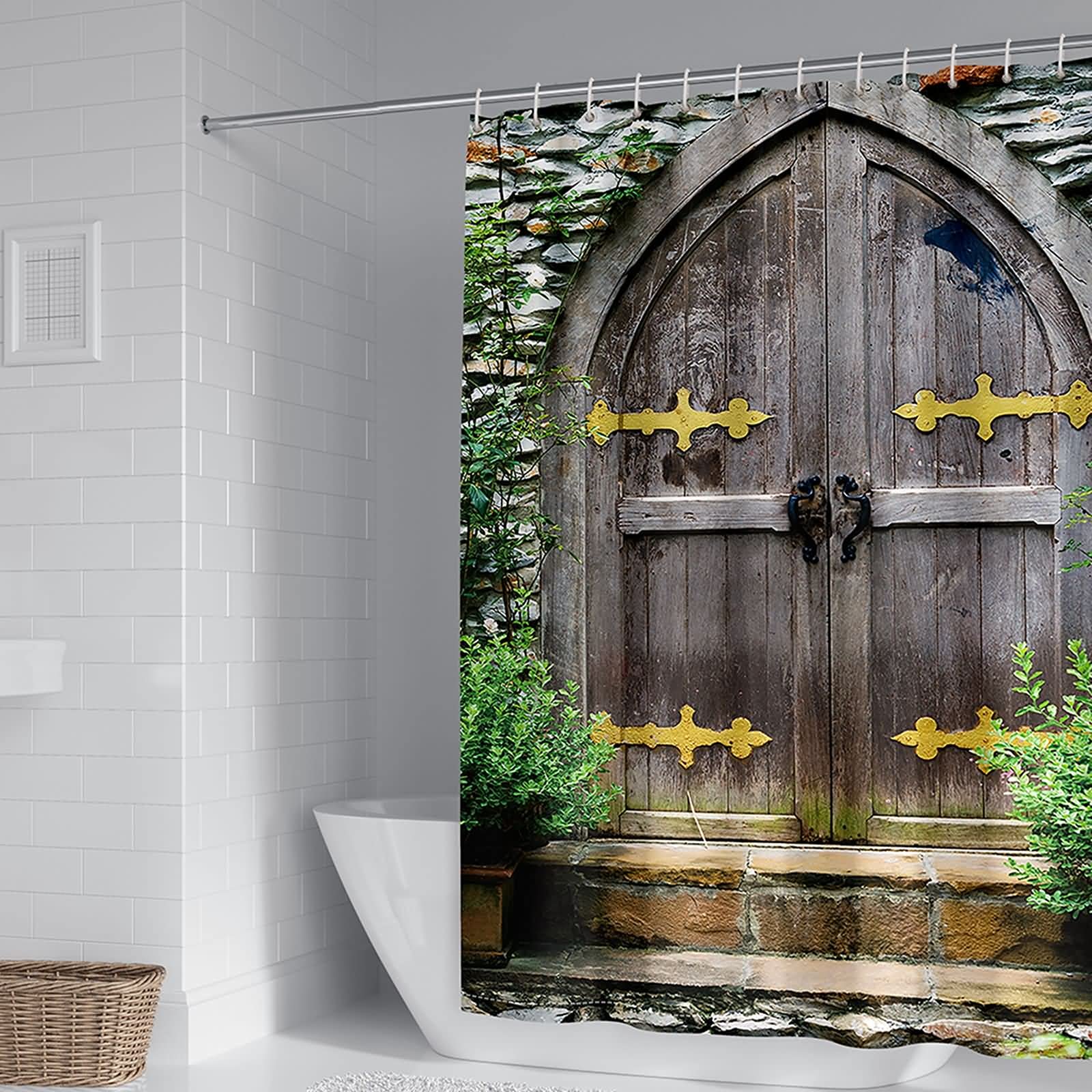 Rideau de douche 165x200cm polyester effet porte en bois KnSam