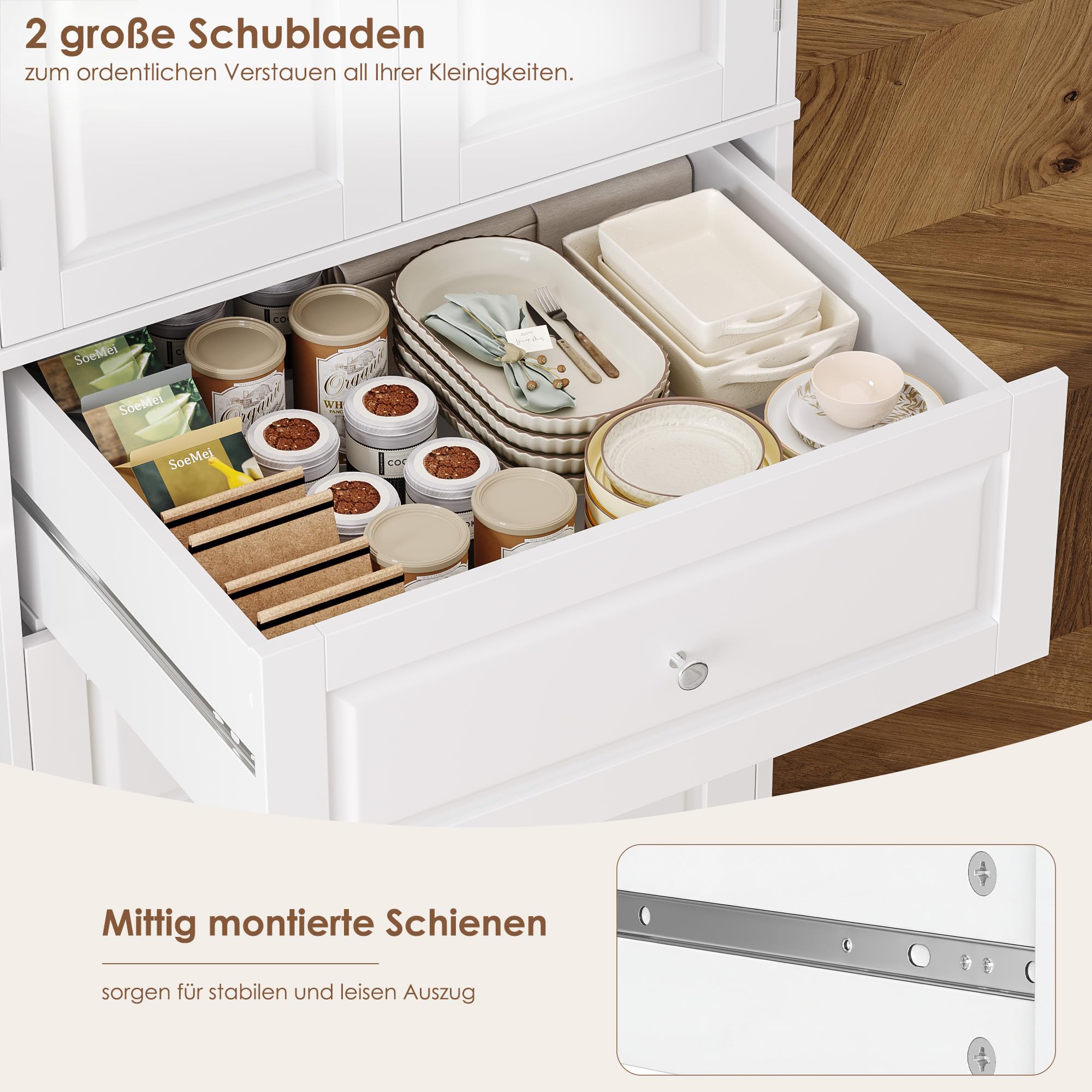 FOREHILL Küchenschrank Vorratsschrank mit 2 Schubladen und 8 Türregalen | Buffetschrank Mehrzweckschrank mit 2 Türen, für Küche, Esszimmer, Badezimmer und Wohnzimmer, 60 x 40 x 120 cm, Weiß