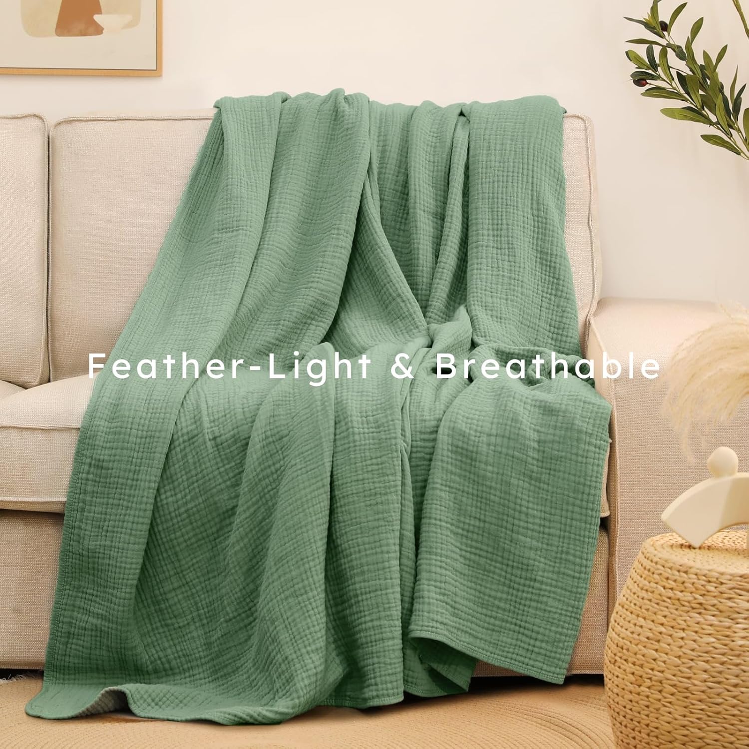 100% Cotton Muslin Blanket Twin XL Size 66" x 90" for Bed Couch Summer Gauze Blanket for Adults Lightweight and Breathable Dark Green - Image 7