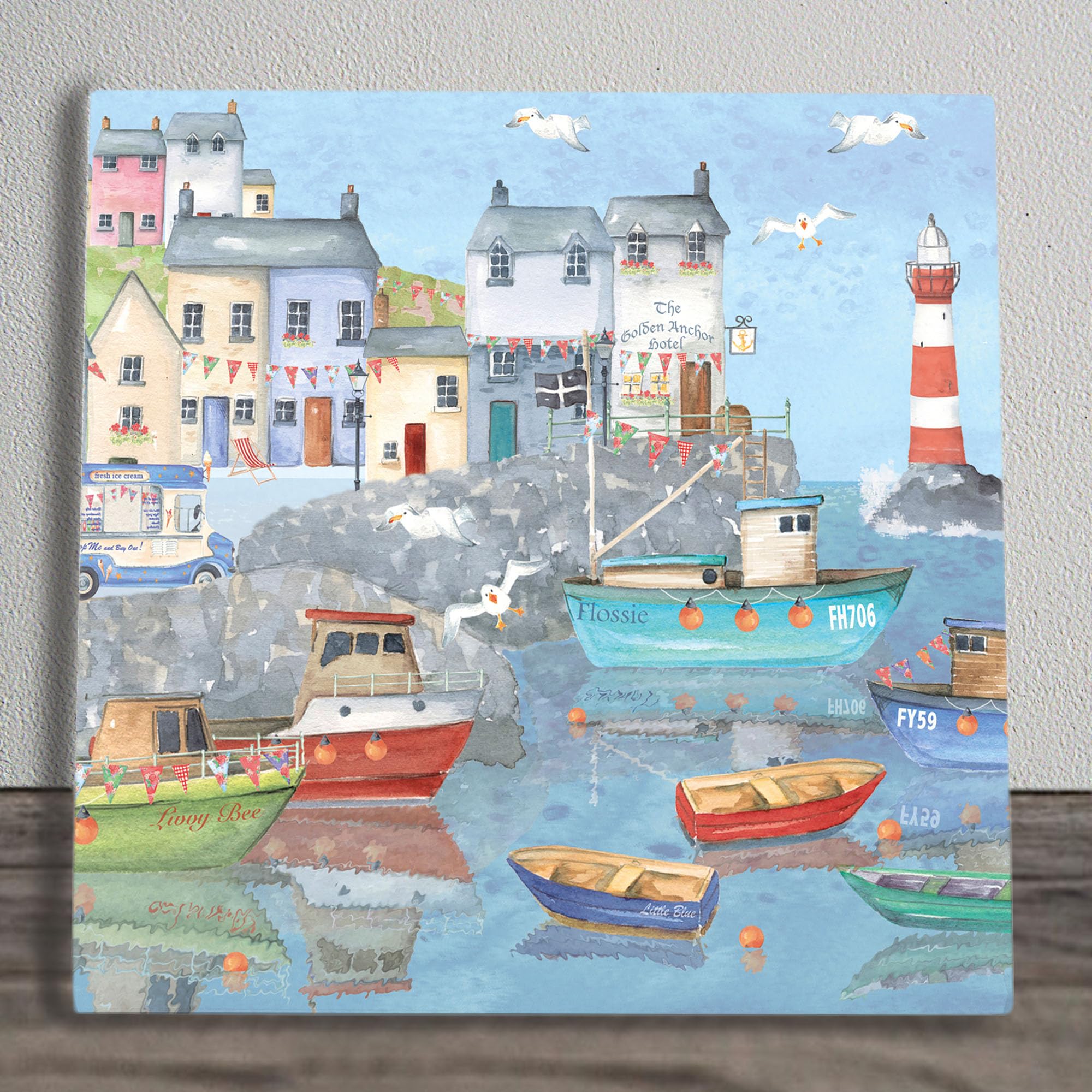 Global Designs Multilcoloured Nautical Tile Picture Harbour Scene 2 Ceramic Plaque Sign Wall Art K T Bentley 20X20cm
