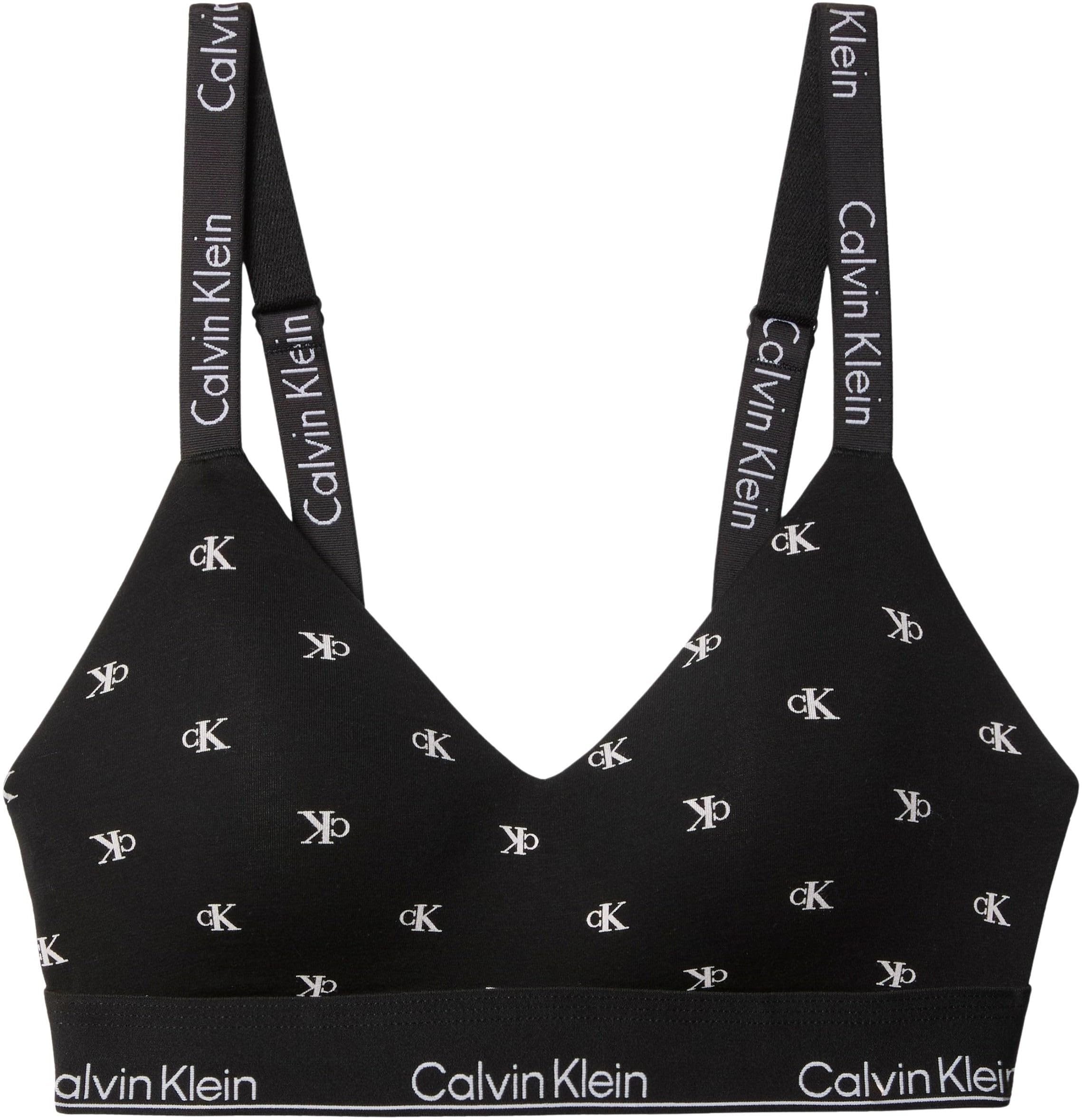 Calvin Klein Women’s Lightly Lined Bralette with Stretch Band, Black (Diamond Logo Black), L